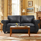 Mid-Century Vintage Sofa Couches with Rivet Design,loveseat Sofa,Removable Sofa Cover Upholstered Cushions and Solid Wood Frame (Grey, 3-Seater)