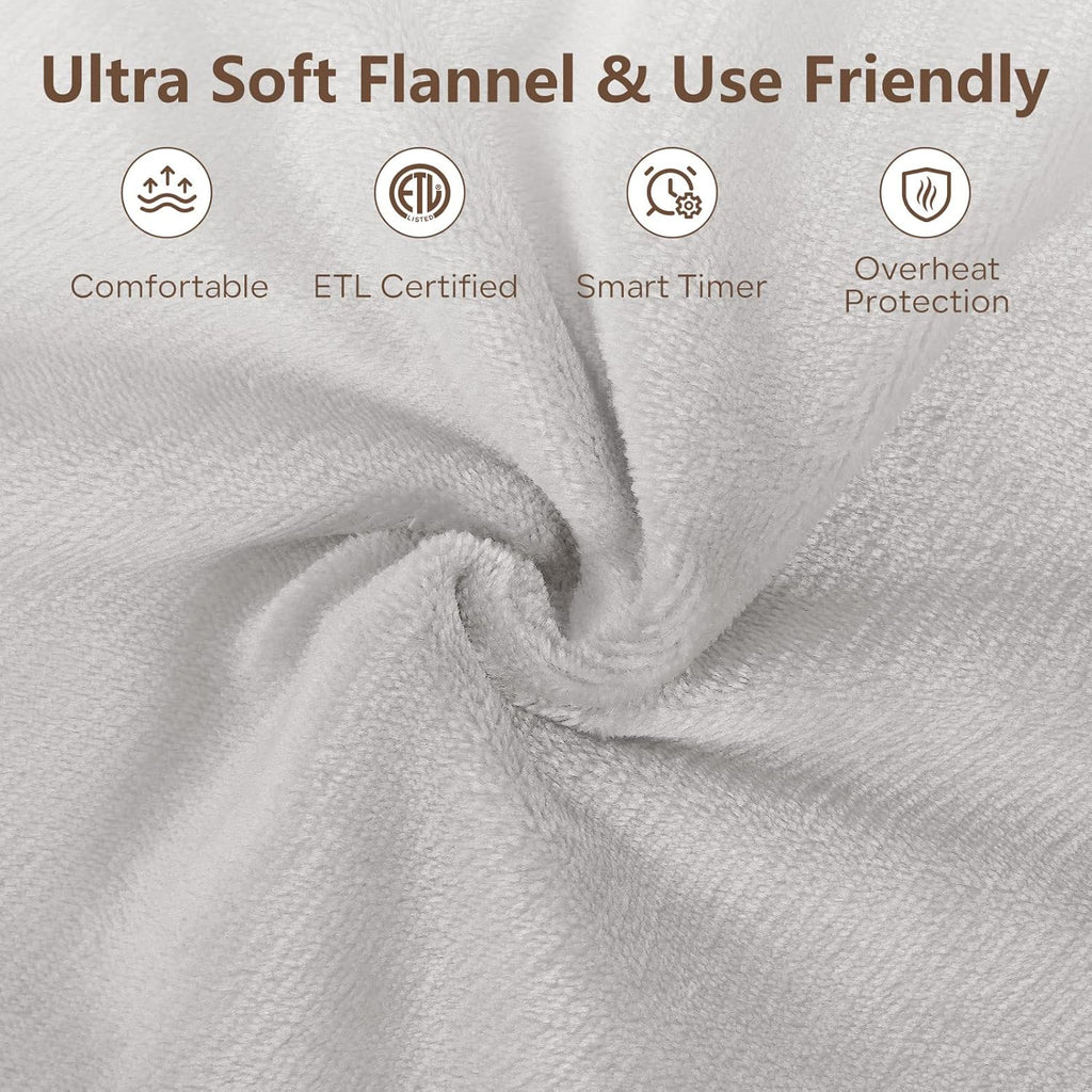 Electric Heated Blanket Queen Size with 6 Levels & 8h Auto Off, Ultra Soft Flannel Full Body Heating Blanket, Machine Washable, Warm Gray, 84" x 90"