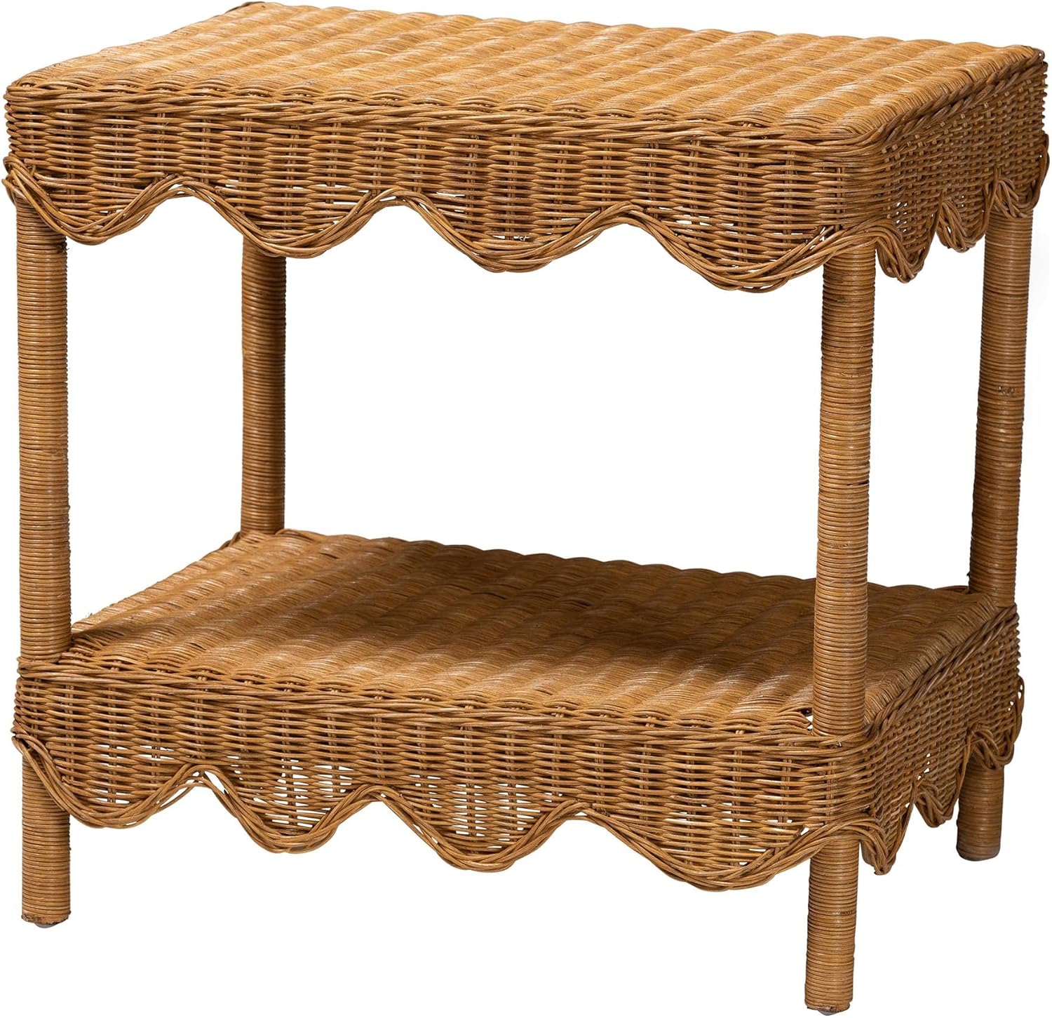 bali & pari Oteria Scalloped Natural Rattan Side Table, Light Honey
