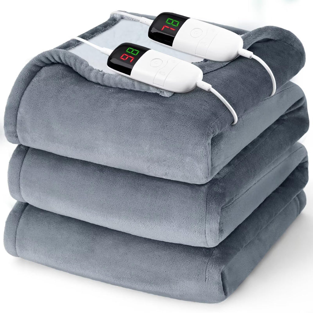 Heated Electric Blanket Queen Size - 84" x 90" Heating Blanket with Dual Control, 10 Levels & 8 Hours Auto Off, Soft Warm Flannel Gift with Over-Heat Protection, ETL & FCC Certified
