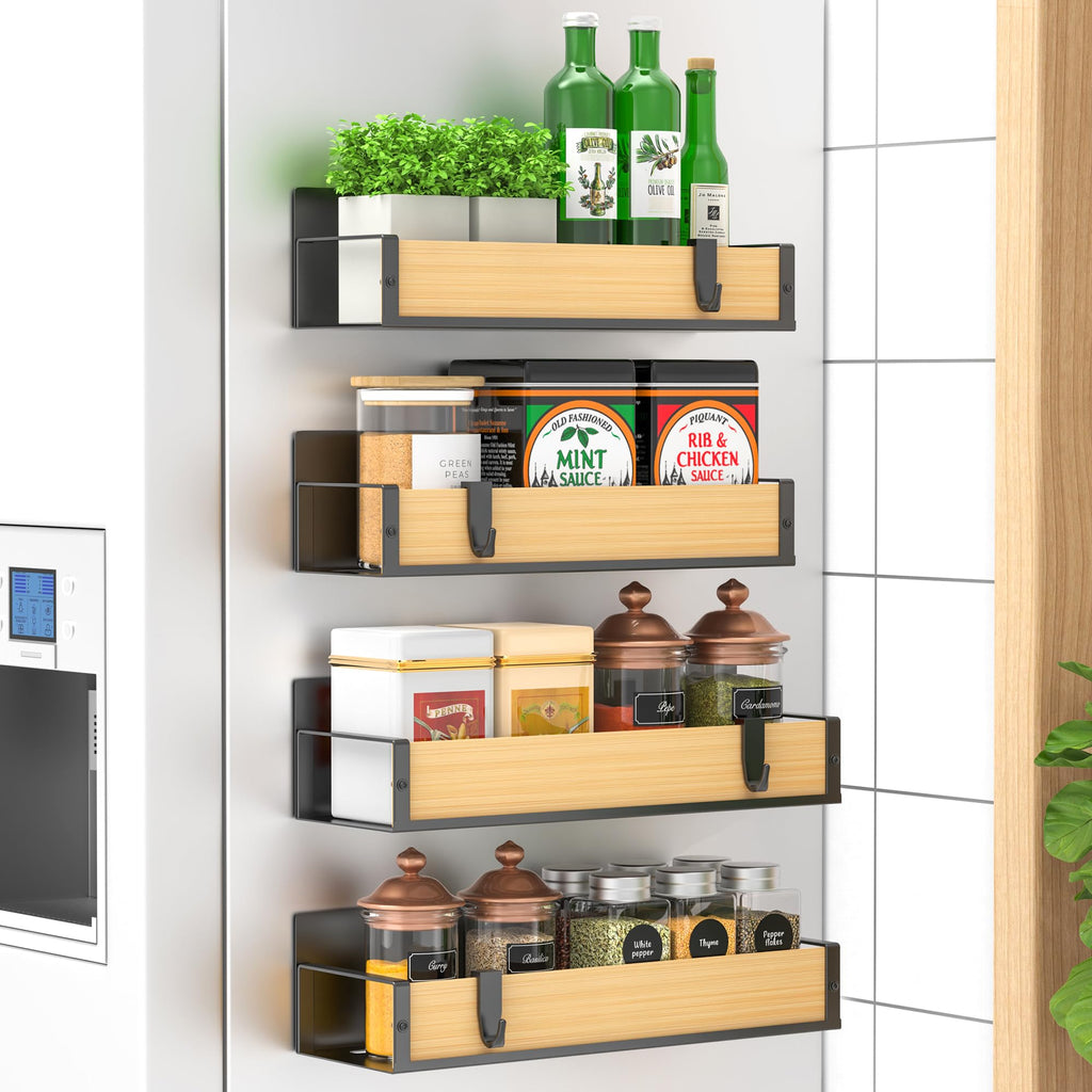 6 Pack Magnetic Spice Storage Rack Organizer for Refrigerator and Oven, Black Fridge Organizers and Storage