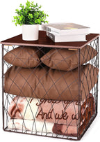 Small Coffee Table Storage, Square End Tables Blanket Basket with Lid for Living Room Folding Storage Side Table 1 Pack
