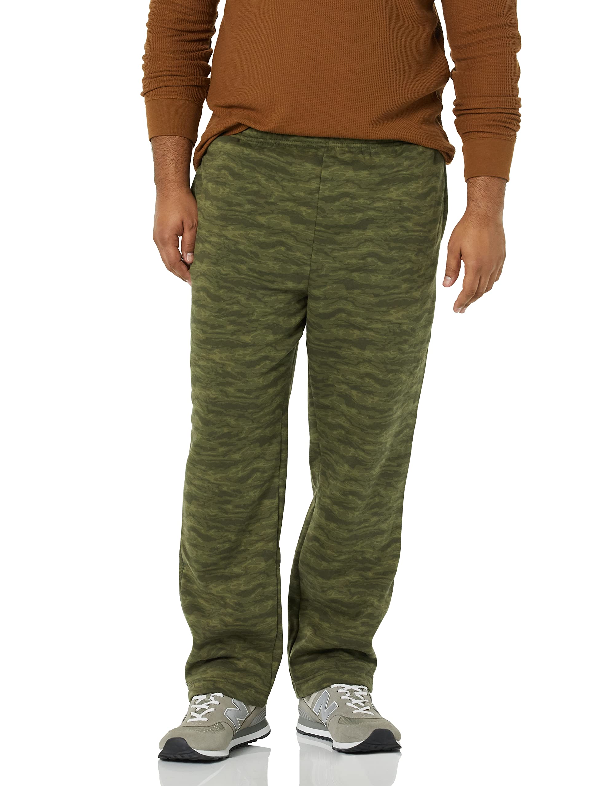 Amazon Essentials Men's Fleece Open Bottom Sweatpant (Available in Big & Tall), Military Green Abstract Camo, Large