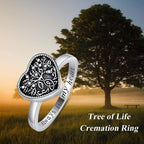 AOBOCO 925 Sterling Silver Heart Celtic Tree of Life Cremation Urn Ring Holds Loved Ones Ashes, Always in My Heart Urn Ring for Ashes for Women, Memorial Keepsake Jewelry Embellished with Crystals from Austria