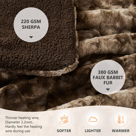 Homemate Heated Blanket Electric Throw - 50x60 Heating Blanket Throw 5 Gears Auto-Off 10 Heat Levels Heat Blanket Over-Heat Protection Luxury Faux Fur Sherpa Heater Blanket Electric ETL Certification