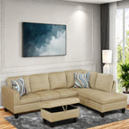 L Shaped Couch, Lounge Sectional Sofa with Chaise for Living Room, 6 Seat Modern Modular Couches with Movable Storage Ottoman, Black Grey