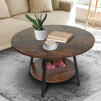 Round Coffee Table, 2-Tier Circle Coffee Table with Storage, Modern Wood Round Center Table, for Living Room, Small Space, Home Office, Easy Assembly, Wash Gray