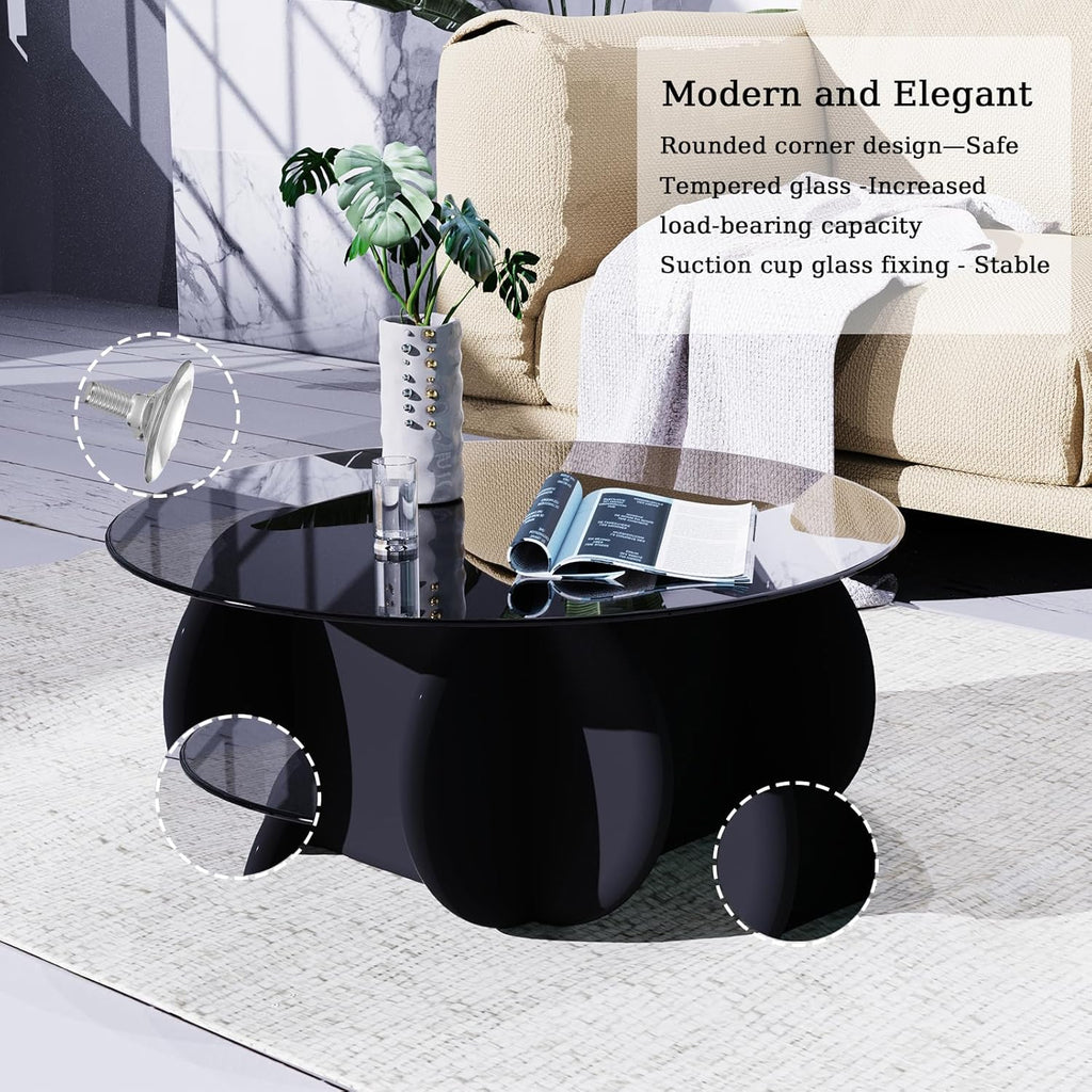Glass Top Coffee Table Modern Elegant Round Coffee Tables with Solid Wood Legs and Tempered Glass Tabletop for Living Room Home Small Space Reception Office Tables 31.5"