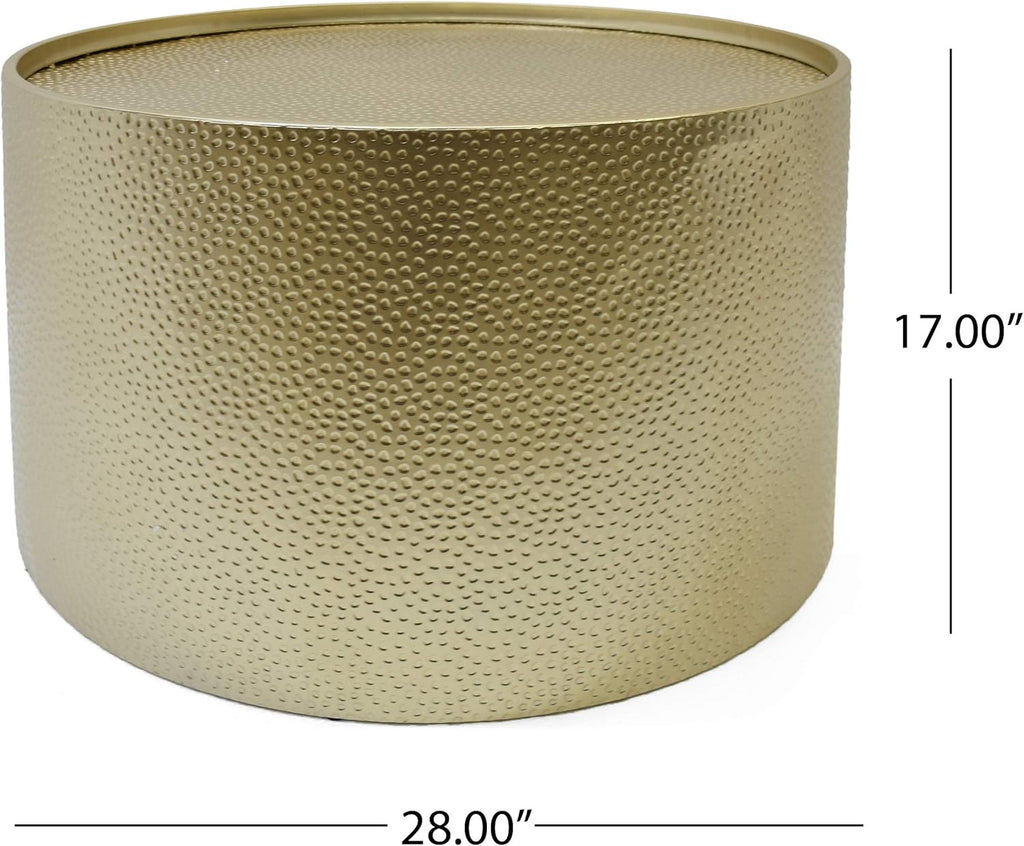 Christopher Knight Home Rache Modern Round Coffee Table with Hammered Iron, Gold, 26. 00” L x 26. 00” W x 17. 00” H