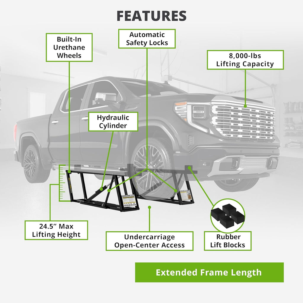 QuickJack 8000TLX Portable Car Lift with 8,000lb Capacity, with 110V Power Unit, Safe & Portable Design Garage Lift for Home, Garage, Shop, or Mechanic Auto Repair