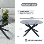 Round Glass Coffee Tables for Living Room, Home Office, Modern & Simple Center Table with Clear Tempered Glass Top, 35.5" Wx19.7 H Silver