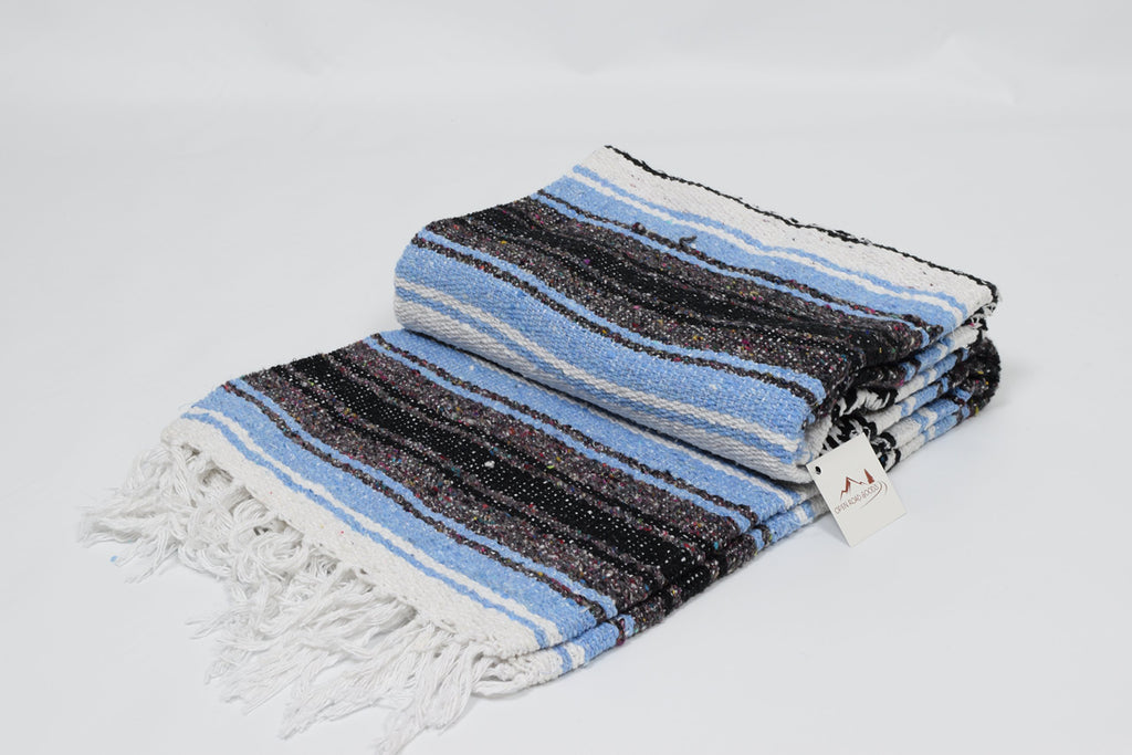 Open Road Goods Light Blue Mexican Blanket - Authentic Serape Falsa Blanket - Handmade