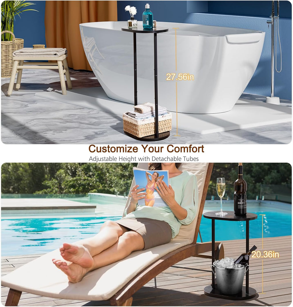 Narrow Side Table, 2-Tier Oval Drink End Table with Wheels for Living Room, Skinny Nightstand for Small Spaces, Bedroom, Bathroom, Black, HETNR01BK-1