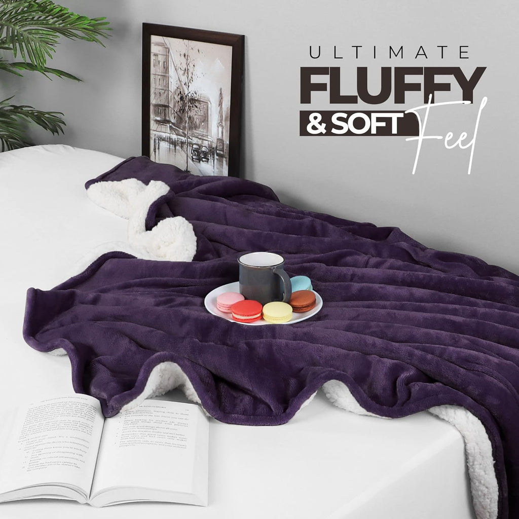 Utopia Bedding Sherpa Blanket Queen Size (Plum, 90x90 Inches) - Soft Lightweight Plush Fleece Reversible Blanket for Bed, Sofa, Couch, Camping and Travel