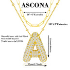 Ascona Bubble Letter Halskette Gold, Ballon Anfangsbuchstabe A Schicht Layered Halsketten Strass Buchstaben Anhänger Kette Gestapelte Halsketten für Frauen Schmuck Geschenk