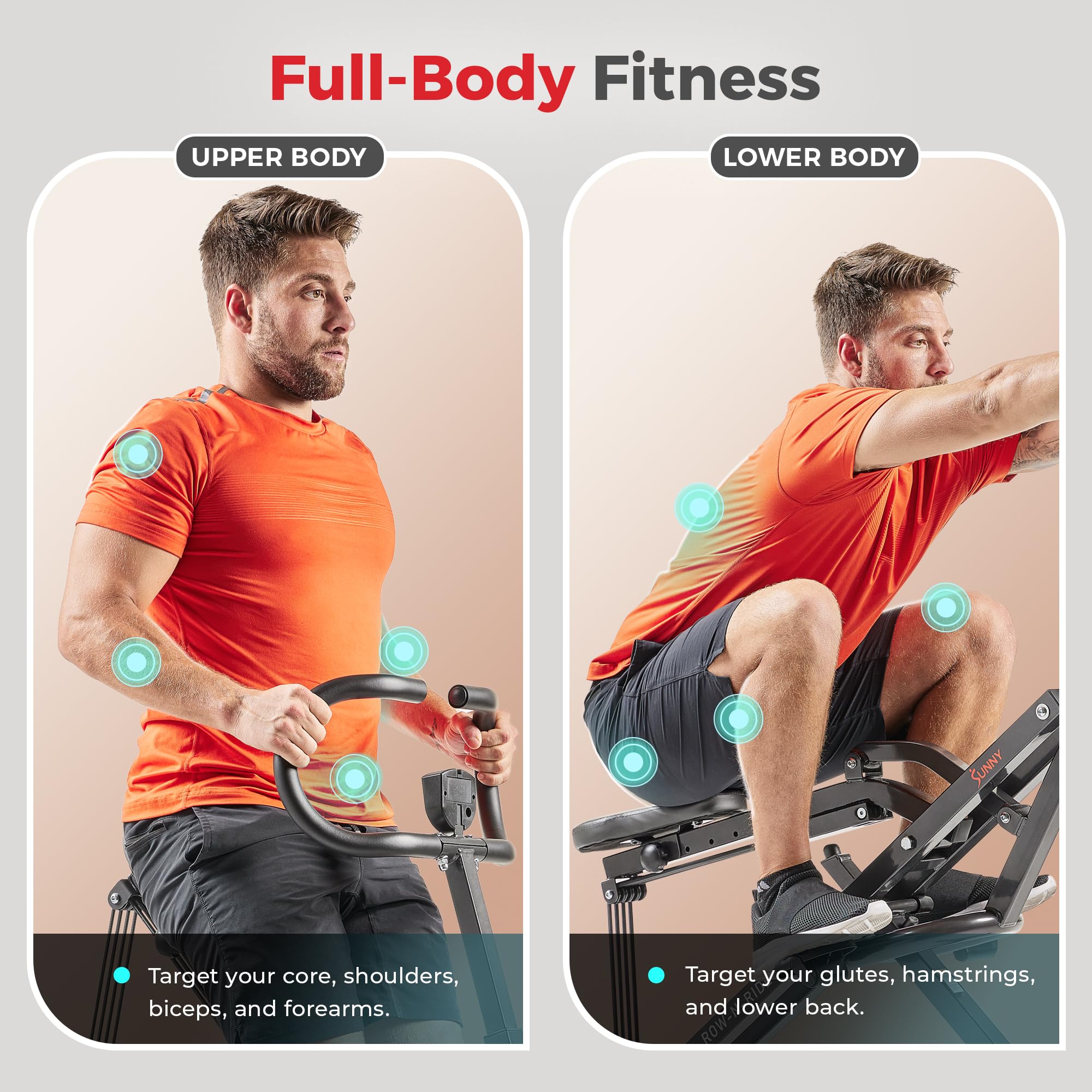 Sunny Health & Fitness Row-N-Ride® Plus, Heavy Duty Assisted Squat Machine with 300 LB Max Weight Capacity, Adjustable Resistance and Thick Padded Seat - NO. 077PLUS