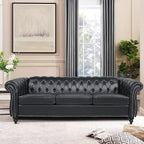 LEVNARY Chesterfield Sofa, Classic Tufted Upholstered Leather Couch, Modern 3 Seater Couch Furniture with Tufted Back for Living Room Office (Black)