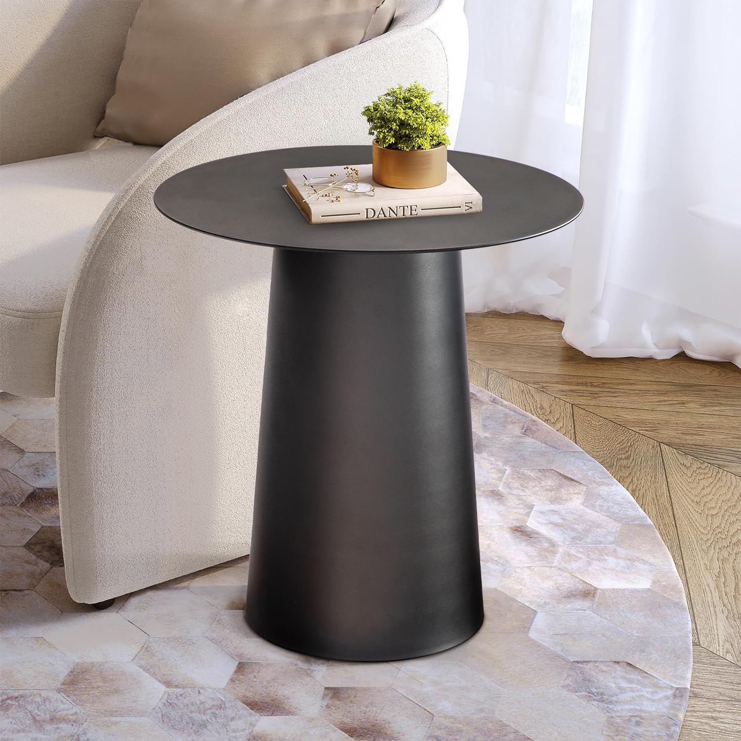 ALOADECOR W17.7 Modern and Contemporary Matte Black Single Round Coffee Table Sturdy Iron Base Elegant Design for Living Room Bedroom and Office Decor