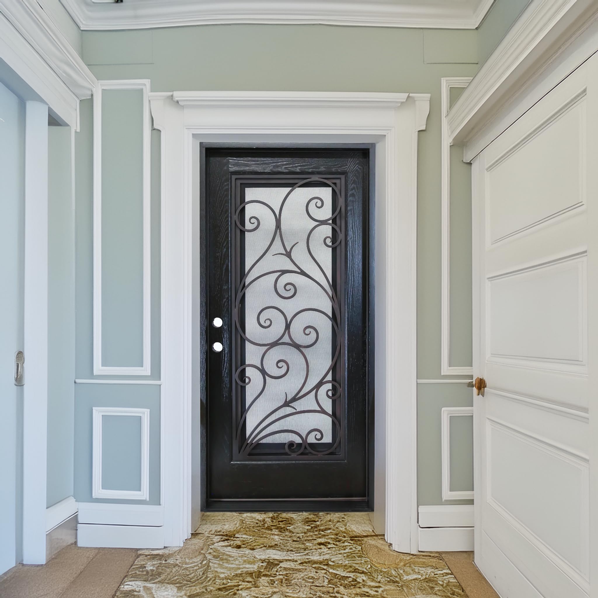 Porte d'entrée extérieure composite en polyuréthane résistante aux dommages environnementaux 36" x 80", fenêtre en verre trempé ouvrable, battant unique à droite s'ouvrant vers l'intérieur, espresso FR08