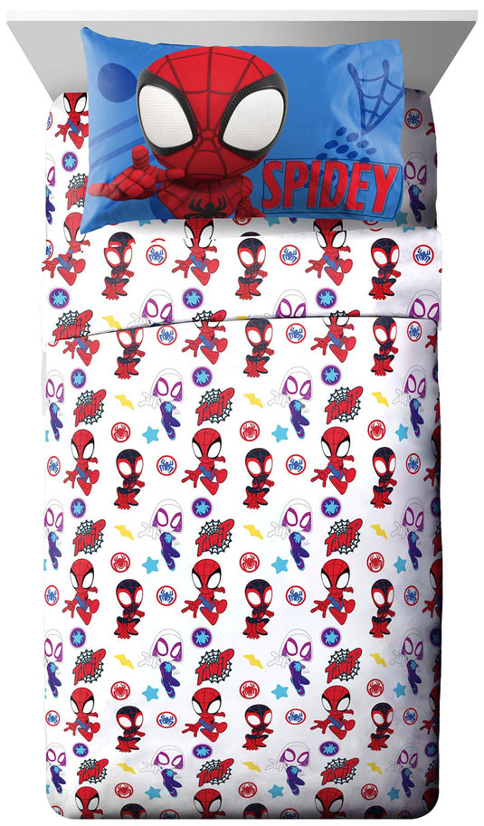 Jay Franco Marvel Spidey and His Amazing Friends Team Spidey Twin Size Sheet Set - 3 Piece Set Super Soft and Cozy Kid’s Bedding - Fade Resistant Microfiber Sheets (Official Marvel Product)