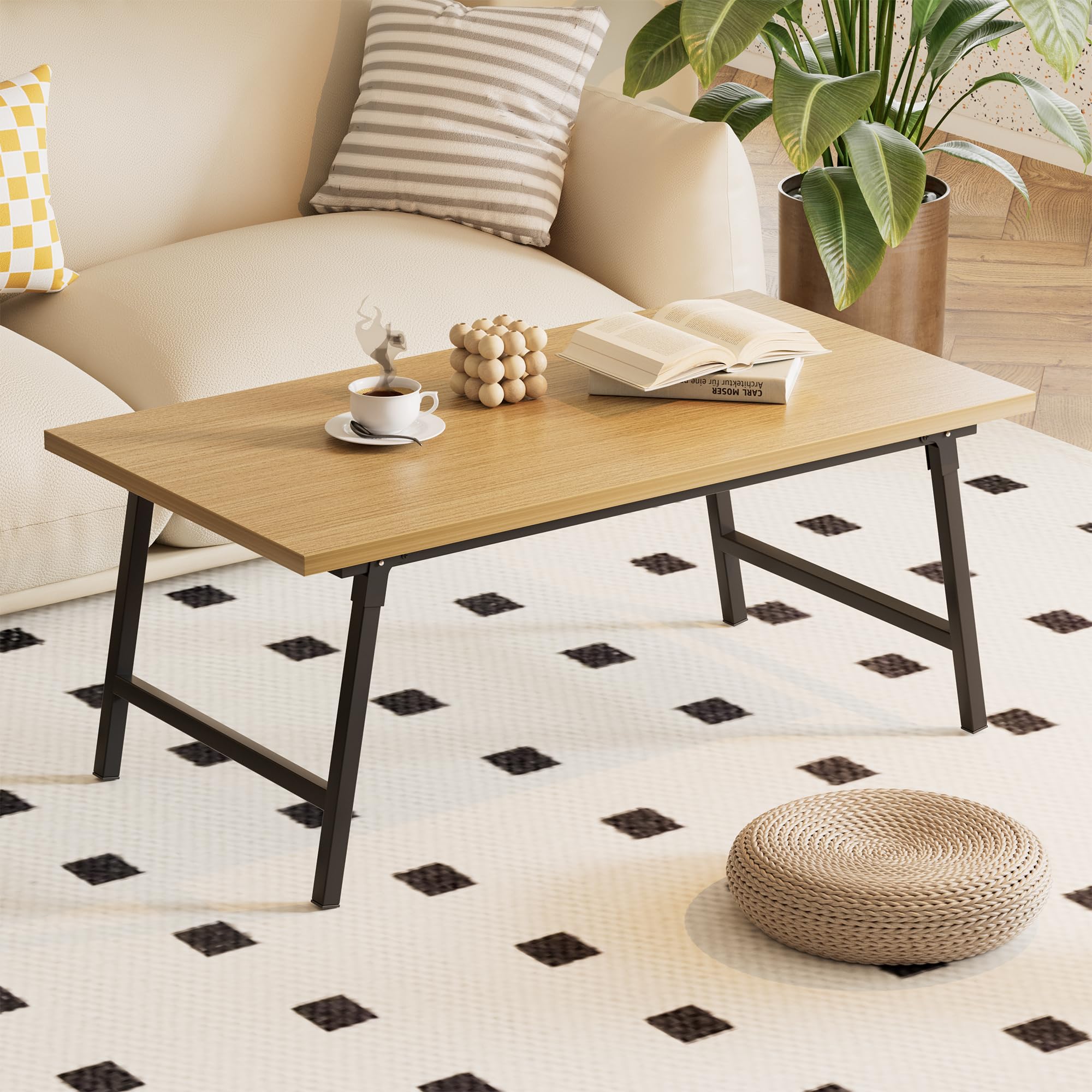 Coffee Table, 23.6" Coffee Tables for Living Room, Round Coffee Table with Metal Frame, Floor Table for Sitting on The Floor, Home, Office, Black