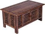 Hand-Carved Wooden Coffee Table – 36” x 18” Rectangular Mango Wood Center Table with Storage, Natural Burnt Finish, Living Room & Accent Table