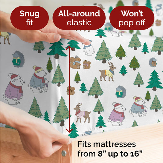 King Christmas Tree Sheet Set - Holiday Xmas Pattern Linen Set - Deep Pockets - Snug Fit - 4 Piece - Wrinkle Free - Comfy & Cooling Festive Winter Bedding - Easy To Care For - Kid Friendly