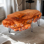 Handcrafted Edge Coffee Table | Natural Wood with Unique Organic Shape | Metal Hairpin Legs for Living Room, Side Table & Boho Decor