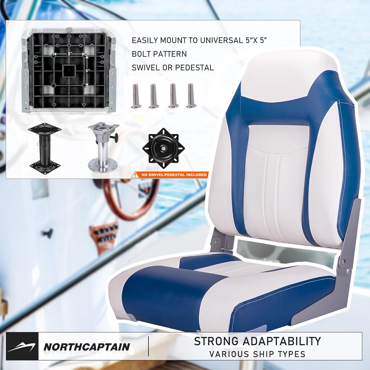 NORTHCAPTAIN S1 Deluxe A Pair of Marine High Back Folding Fishing Boat Seat,Stainless Steel Screws Included