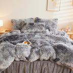 Fluffy Pink Faux Fur Comforter Cover Set，Fluffy Fuzzy Plush Pink Bedding 3Pcs (1 Faux Fur Duvet Cover +2 Fuzzy Pillowcases) Pink Fluffy Bed Set (Pink, Queen)