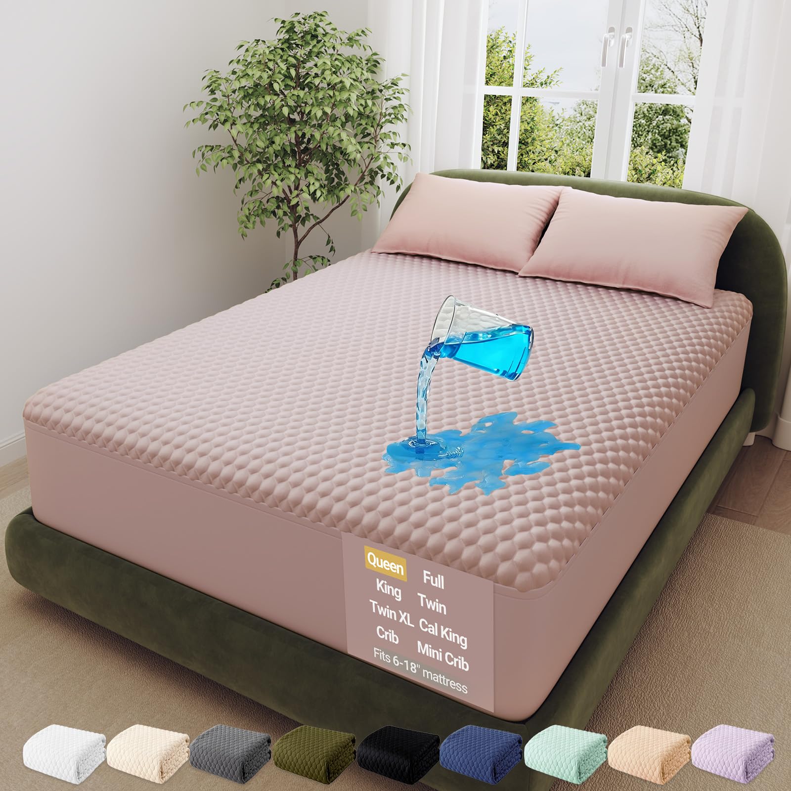 OhGeni 100% Waterproof Queen Size Mattress Protector,Soft Mattress Pad, Cooling Breathable Fitted Sheets,Washable Bed Cover,Non-Slip Deep Pocket,Noiseless for Bedroom
