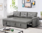 Naomi Home Jenny Sectional Sofa Sleeper with Storage Chaise, Tufted Pull Out Couch with Storage, Sectional Bed, L-Shaped Reversible Sleeper Sofa, Black,Air Leather