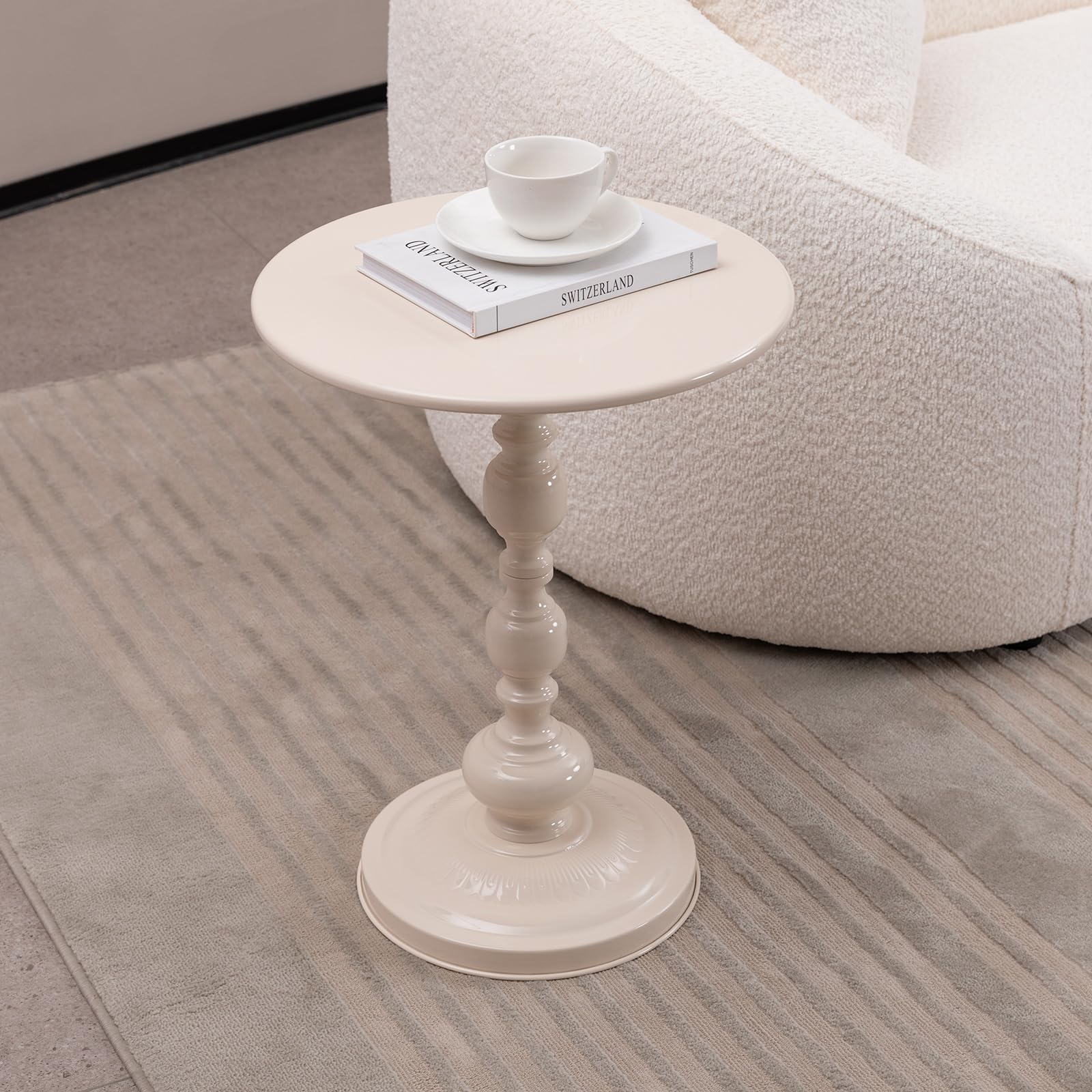 Drink Table, Pedestal Martini Table Modern Round Round End Side Pedestal with Weighted Base for Small Spaces Drinking Coffee, Sofa, Living Room, Bedroom and Office