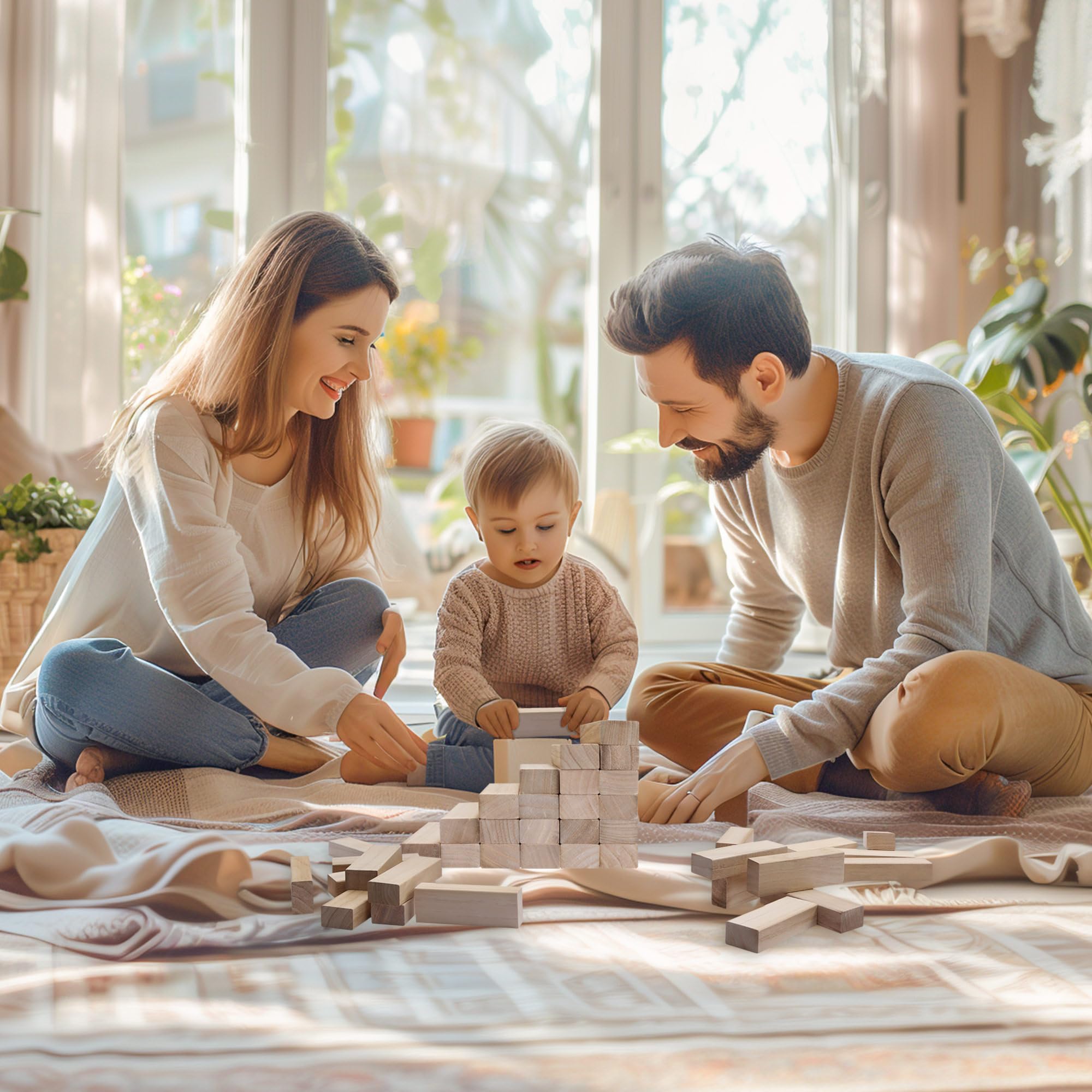 Offelec Tumbling Tower Blocks Games,Large Wooden Blocks Stacking Game for Kids Adults Family Classic Stacking Board Games for Indoor Outdoor Backyard Lawn Stack to Over 3.2Ft- 60pcs with Carrying Bag