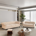 AVZEAR 3-Piece Living Room Sectional Sofa Set, Green Velvet Couch Upholstered Sofa Modern Sofa Couches Set Style Button Tufted, Velvet Chesterfield Sofa for Living Room Apartment, 1+2+3 Seat Green