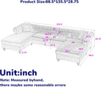 U-Shaped Oversized Symmetrical Sectional Sofa Couch Classic Chesterfield Scroll Armrest Button Tufted Sofa&Couch with Extra Wide Chaises and 2 Pillows for Living Room Home Theater/Office/Apartment