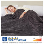 SEALY Electric Blanket Throw, Flannel Heated Blanket with 6 Heat Settings & 2-10 Hours Auto Shut Off, Fast Heating & Machine Washable for Home Office Use, 50x60 Inch, Light Grey