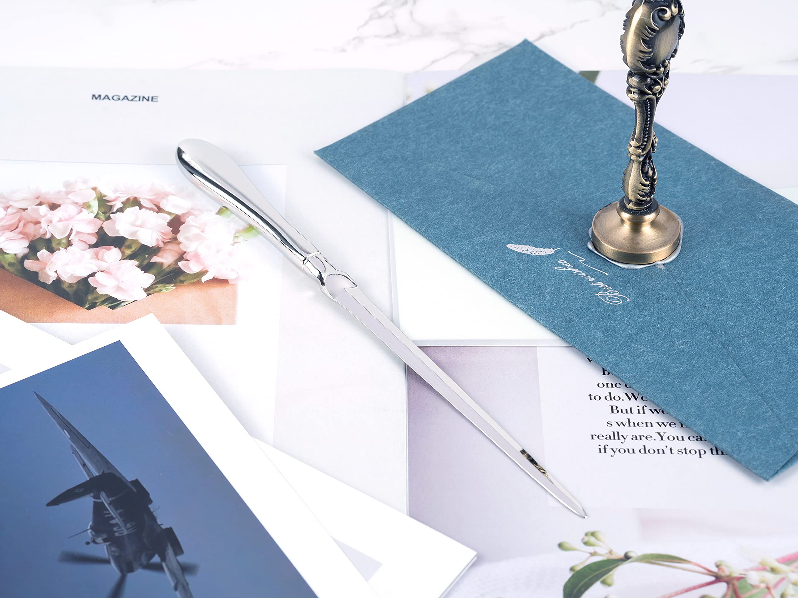 MUSROD Silvery Letter Opener, Envelope Opener Knife Metal Letter Opening Knife, Paul Revere Paper Cutting Knife, 9 inches (1 Pack)