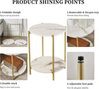 2 Tier Round Side Table, Folding End Tables Coffee Table Simplistic Sofa Table Waterproof Removable Tray Table Indoor Outdoor Accent Table for Living Room Bedroom (Faux Marble White, 1pcs)