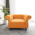Chesterfield Sofa Velvet, Modern Tufted Couch 3 Seater with Rolled Arms and Nailhead for Living Room, Bedroom, Office, Apartment (Mango)