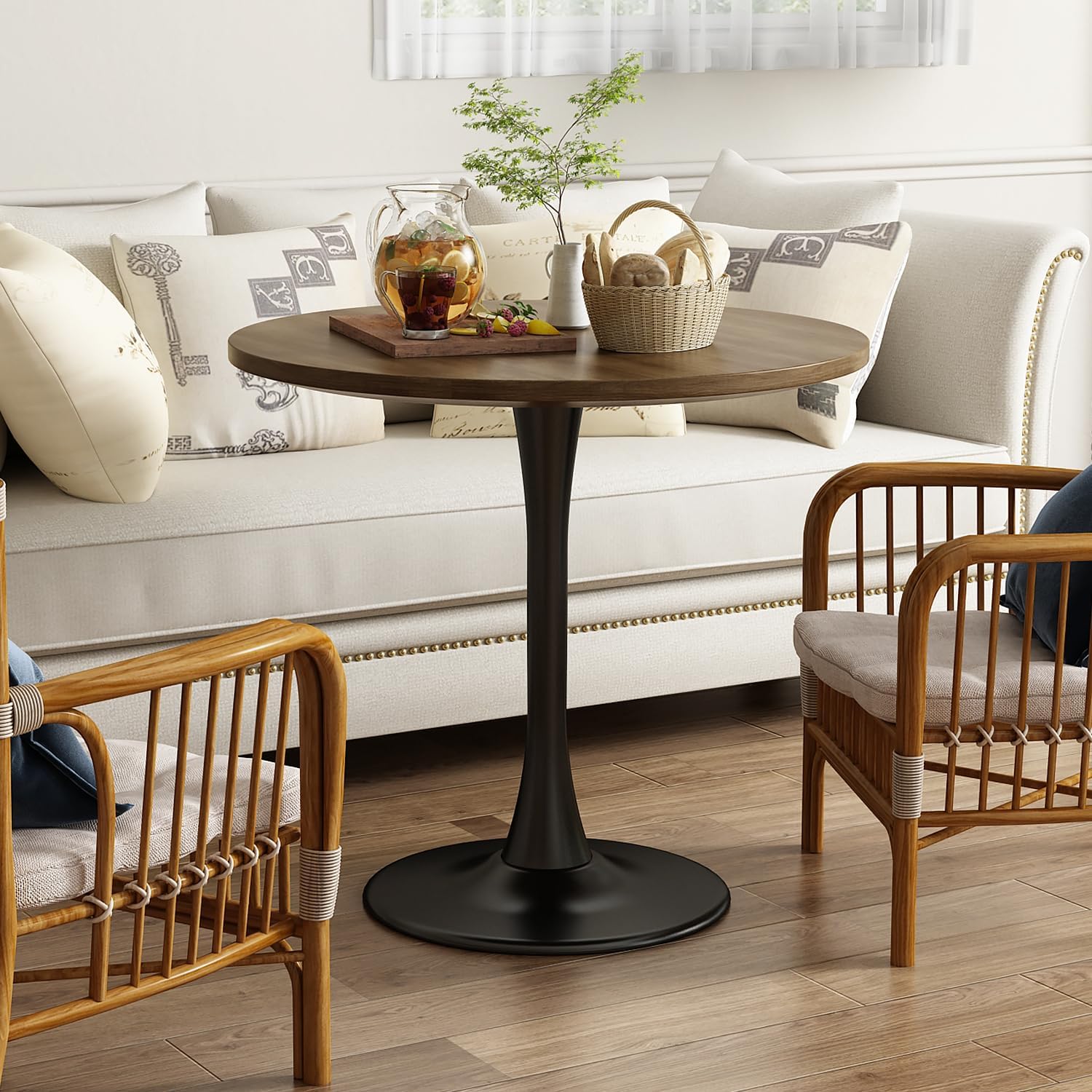 Wood Round Table Modern Dining Table Tulip Round Kitchen Table Wooden Mid Century Coffee Table for Living Room 31.5 inch