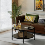 Round Coffee Table, Small Coffee Tables for Living Room, Wood Coffee Table with Metal Frame, Floor Table Desk for Sitting on The Floor, Home, Office, Farmhouse, Rustic Brown (23.6"D x 17.7"H)