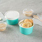 Restaurantware Coppetta 3-Unzen-Dessertbecher, 50 Einweg-Eisbecher - Deckel separat erhältlich, stabile, türkisfarbene Papier-FroYo-Schalen, gestreift, für heiße und kalte Speisen, perfekt für Gelato