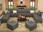 EASE MOOSE Brown Modular Sectional Couch with Storage, Faux Leather Sectional Modular Sofa or Living Room