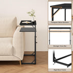 Vagusicc C Shaped End Table, 33"Tall Side Table for Couch, C-Table Sofa Table Adjustable Height Side Table, Large Surface Slide Under Couch Table, Coffee Table TV Tray for Living Room, Bedroom, Black