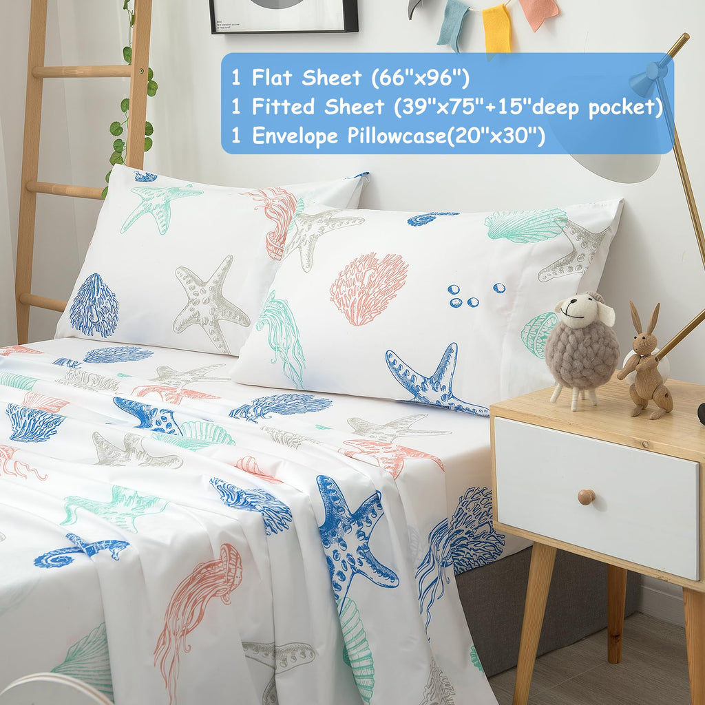 ست ملحفه کودکان یونیکورن صورتی JSD، سایز تویین، ۳ تکه، ملحفه‌های رختخواب میکروفایبر چاپ شده با طرح رنگین کمان برای دختران، جیب عمیق