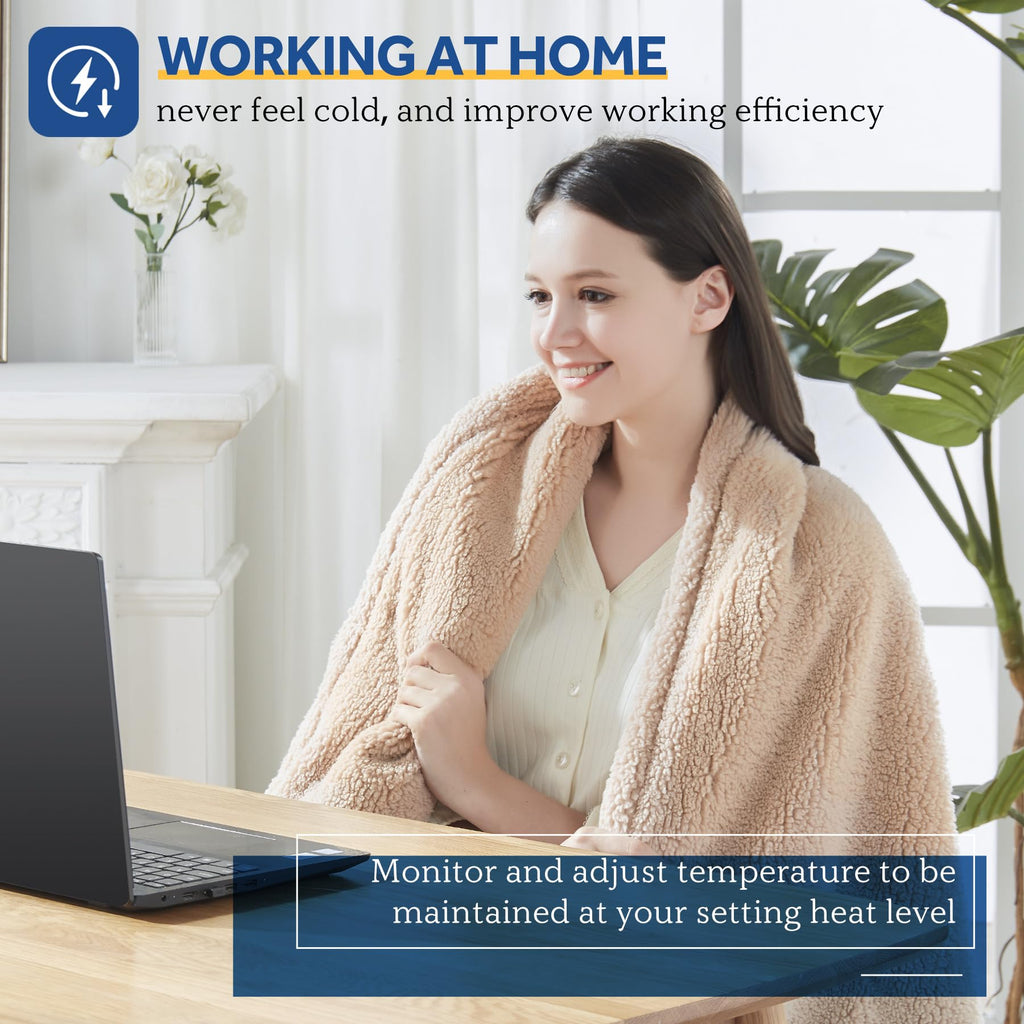 SEALY Electric Blanket Heated Throw 50"x60" Soft Double Sherpa Super Cozy with 6 Fast Heating Levels & 2-10 Hours Auto-Off, Over-Heat Protection, Machine Washable, Charcoal