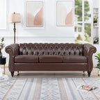 Ball & Cast 83" Chesterfield Leather Sofa with Channel Tufted Seat Back,Removable Square Arm Nailhead Trim Classic 3 Seater Couch,Mid Centuryfor Living Room,Bedroom,Office,Black PU