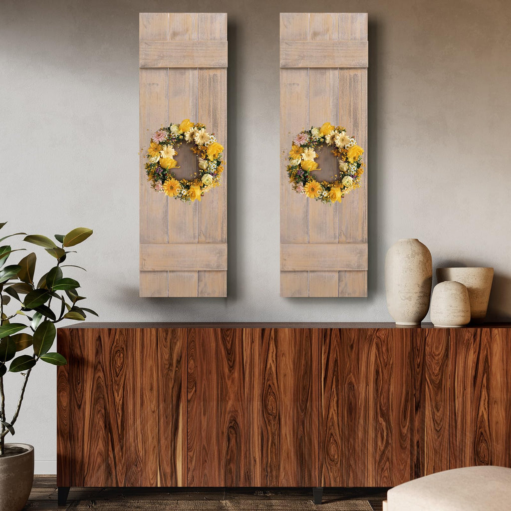 GOFLAME Wood Shutters for Wall Decor, Reclaimed Wood Board and Batten, Exterior & Interior Rustic Farmhouse Window Shutters for Living Room, Dining Room, Porch, Light Brown