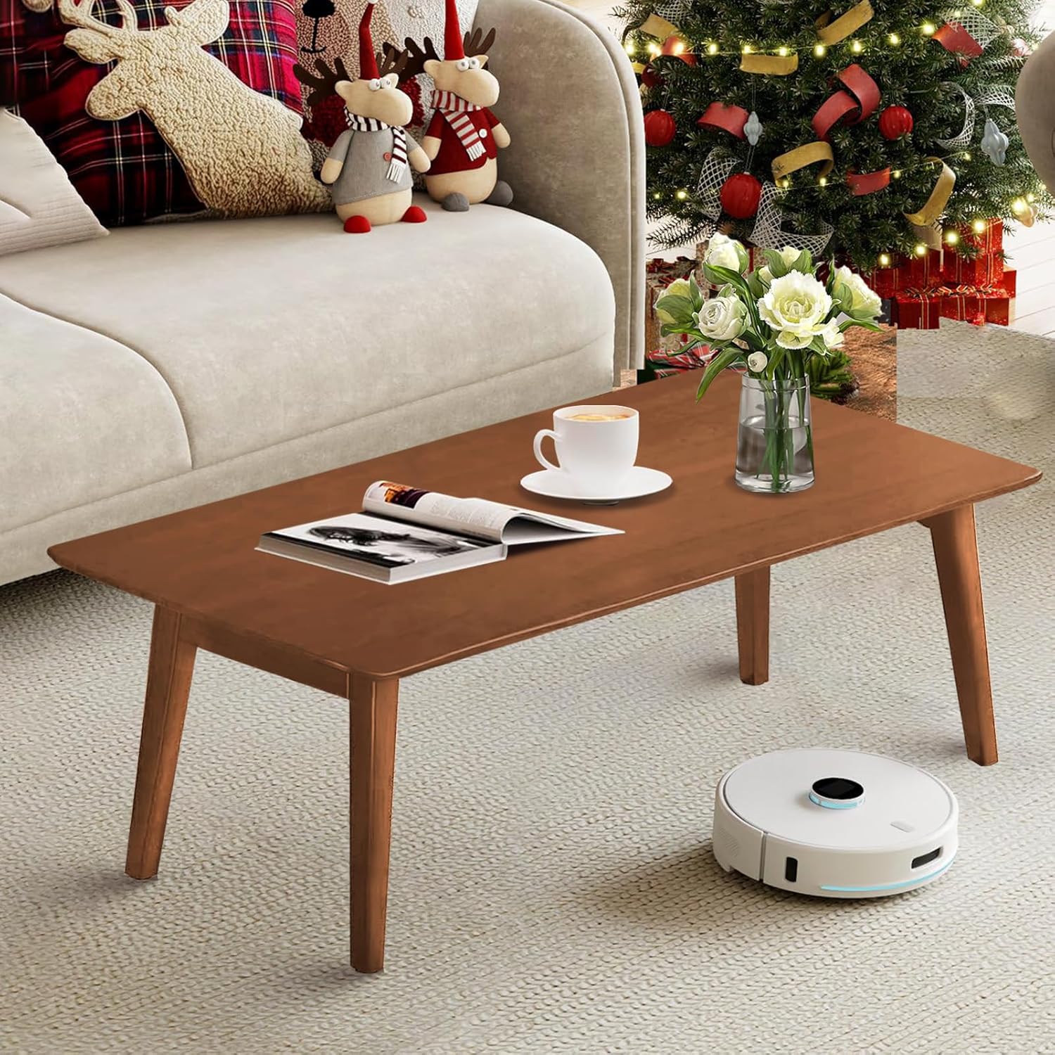 Folding Floor Table Low Coffee Table for Sitting On The Floor Japanese Floor Table No Assembly Tatami FoldableTable for Living Room Home Office (Walnut, Large)